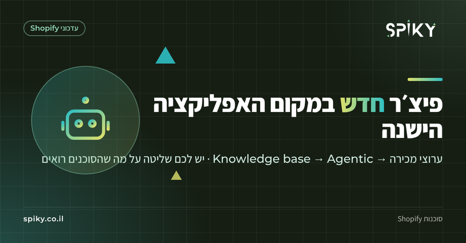 גרפיקה ממותגת של ספייקי על Knowledge base החדש ב־Admin של Shopify